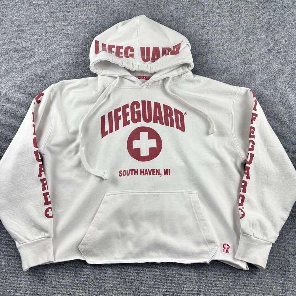 Lifeguard Hoodie Large White South Haven MI Hood Pocket LG Patch